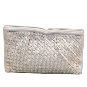 MM Morris Moskowitz Ivory Leather Woven Clutch and Shoulder Bag